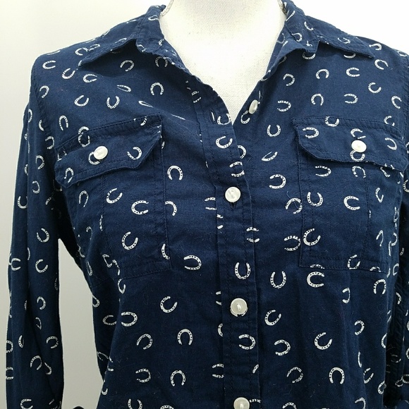 Lucky Brand Navy Shirt Size Small Horseshoe Design - Picture 4 of 6